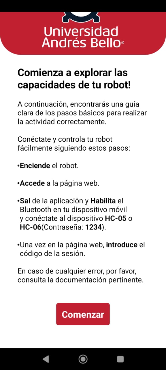 Interfaz de la aplicación móvil